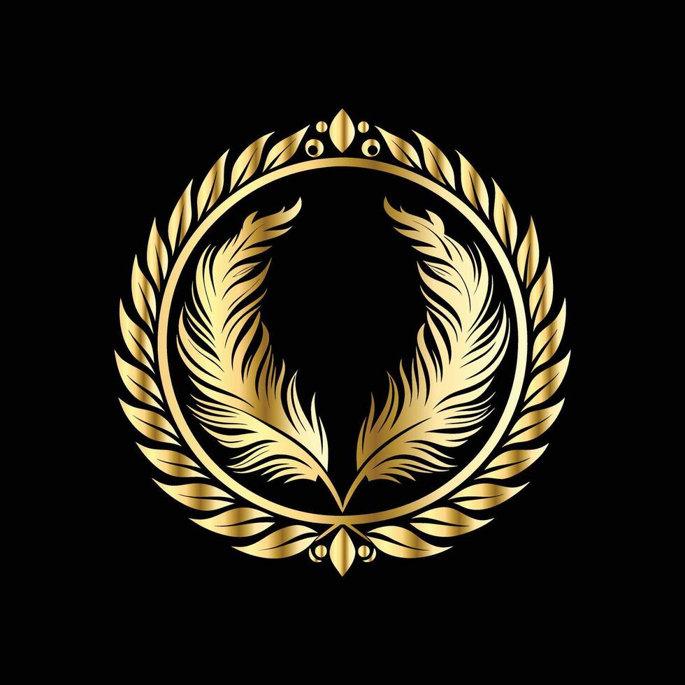 golden laurel wreath emblem illustration vector