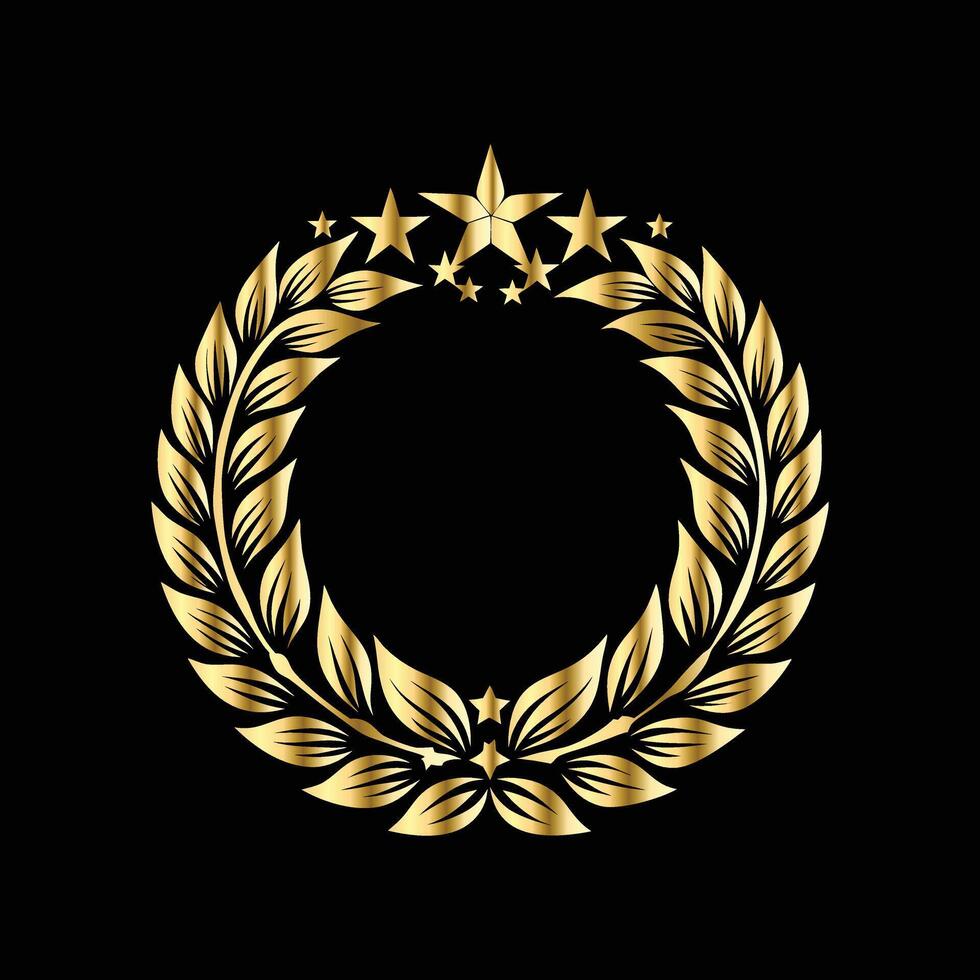 golden laurel wreath with stars on black background vector