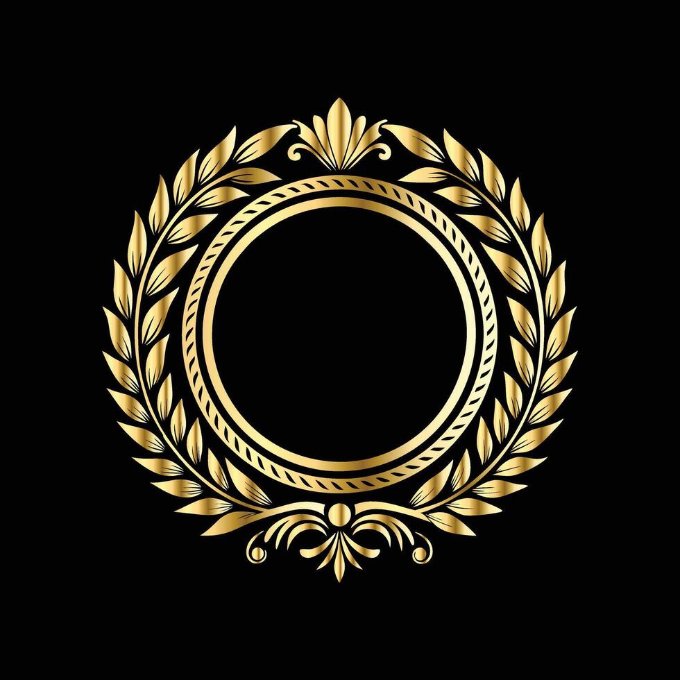 golden laurel wreath on black background decorative elements. vector