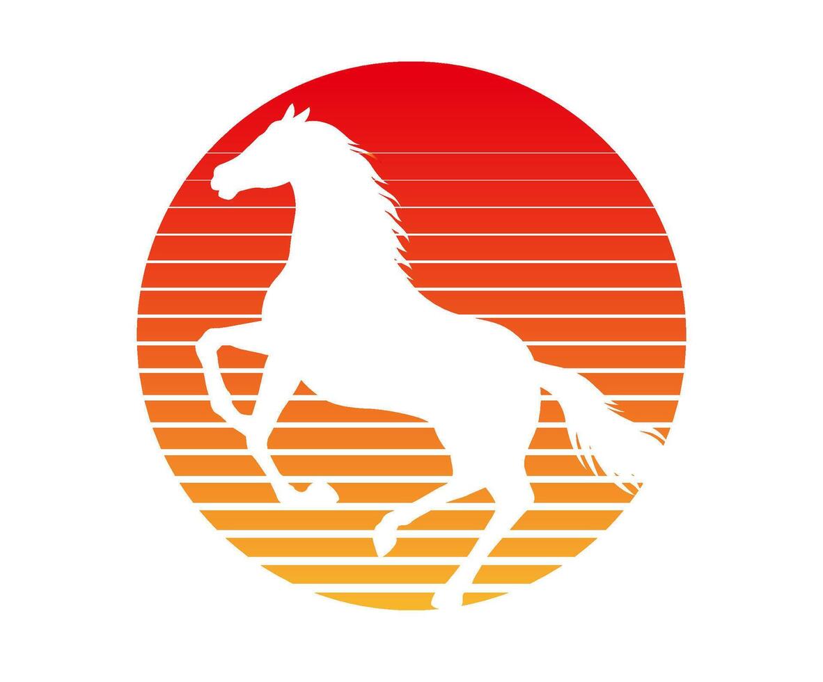 A Prancing Horse Silhouette With A Sunrise Symbol Isolated On A White Background. vector