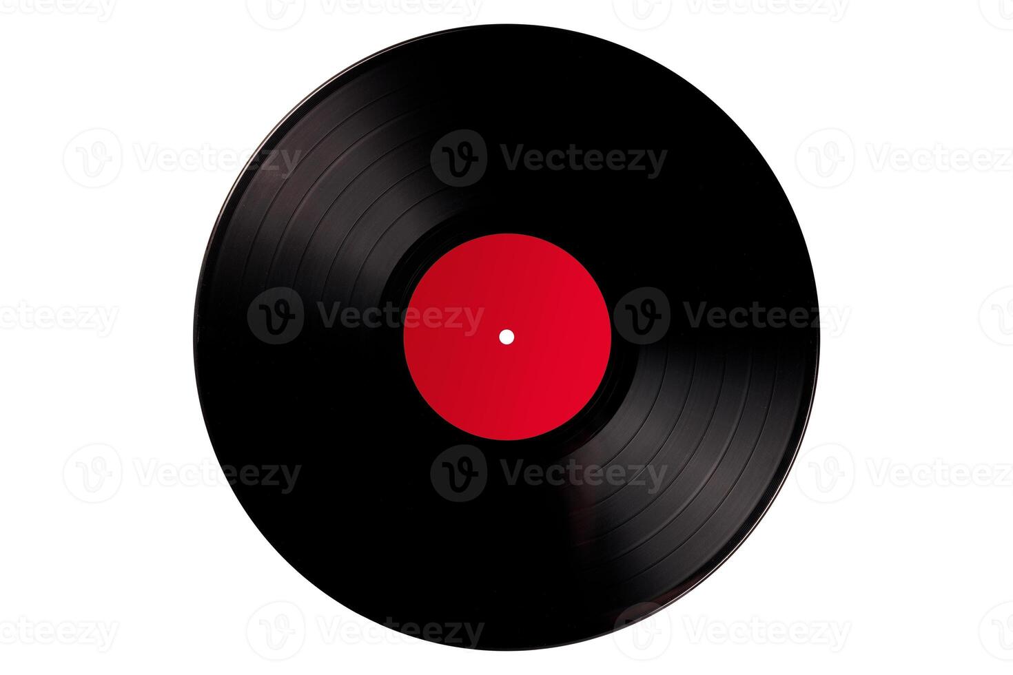Black vinyl record with red label isolated photo