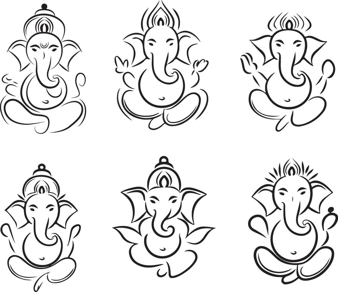 Ganesh Chaturthi sets Silhouette draw vector