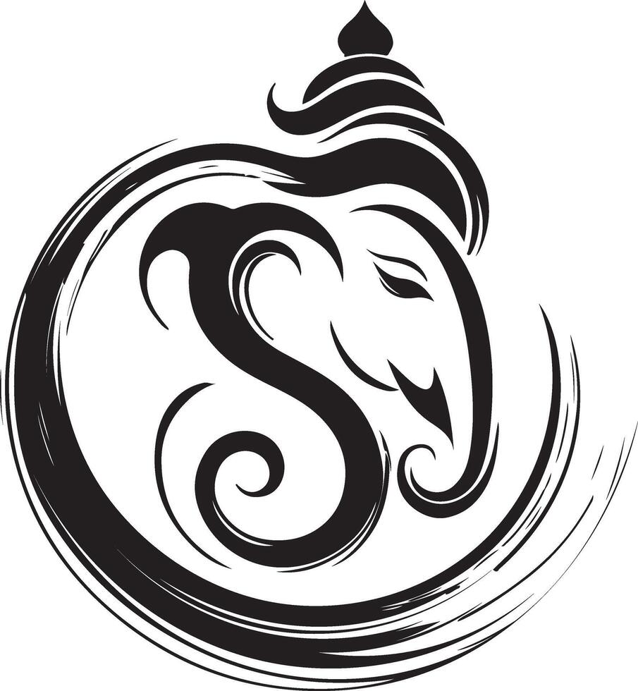 the hindu elephant symbol in black and white vector