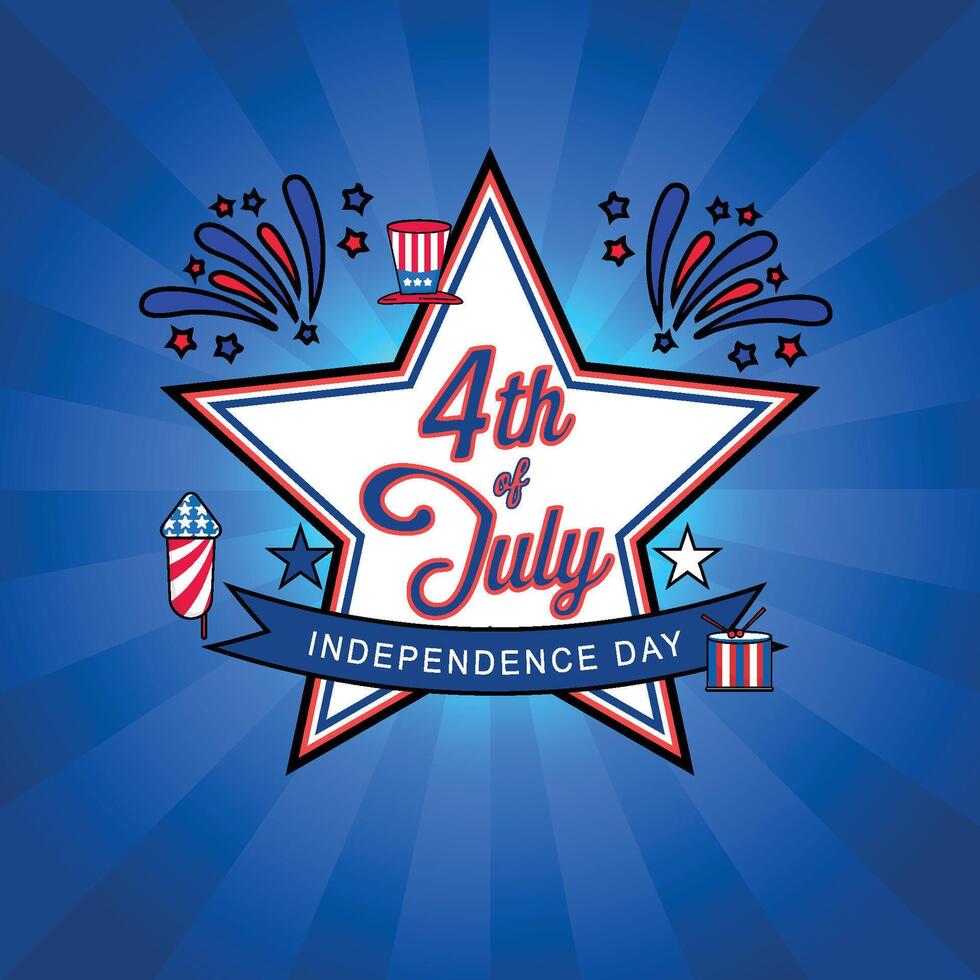 Celebrate freedom 4th of July design featuring stars, fireworks, and the American flag, capturing the patriotic spirit in vibrant red, white, and blue. vector