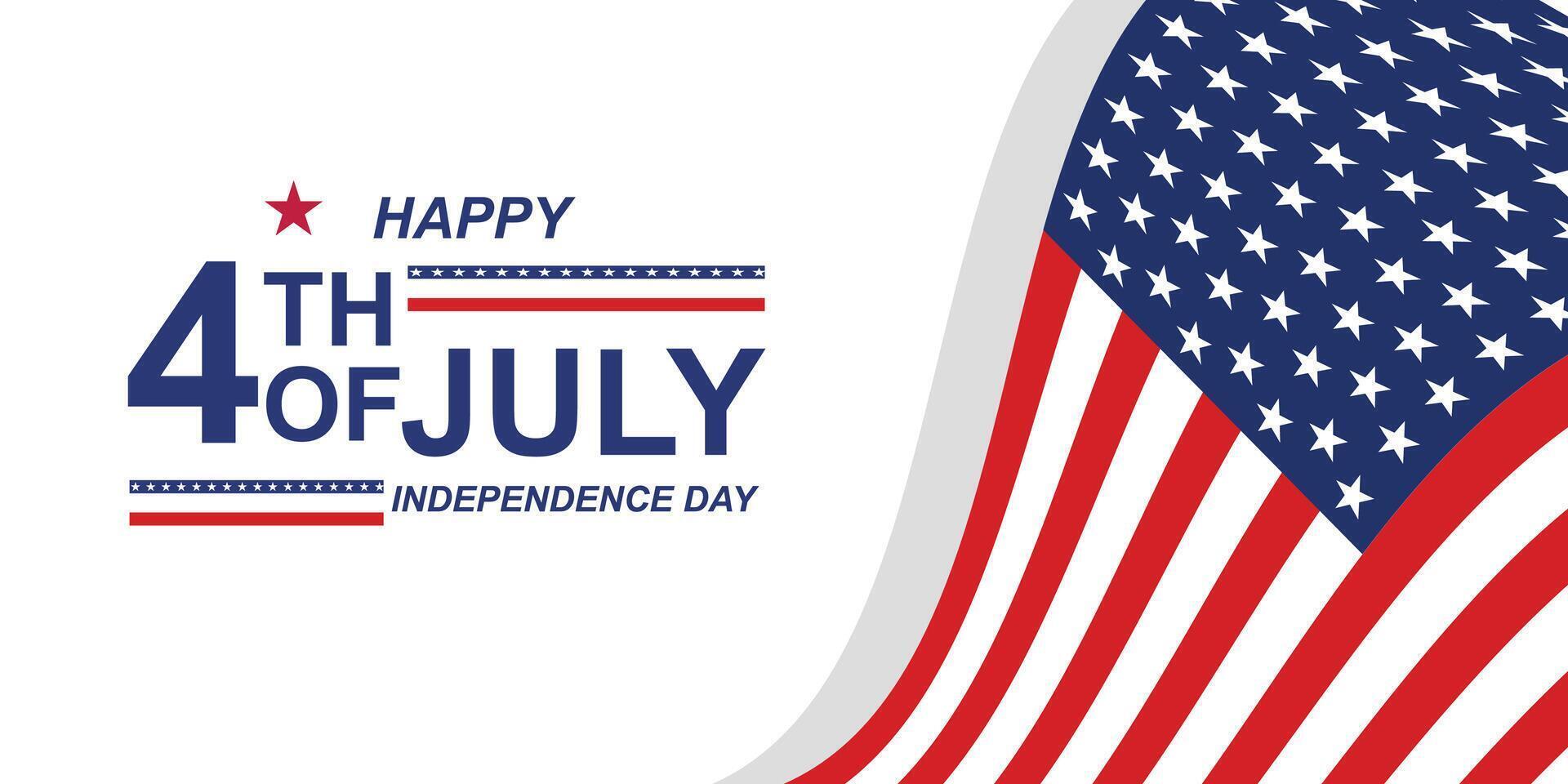 landscape banner celebrating US Independence Day with red-white-blue flag , bright fireworks and gold stars. Dynamic, patriotic design, perfect for digital or print decoration. vector