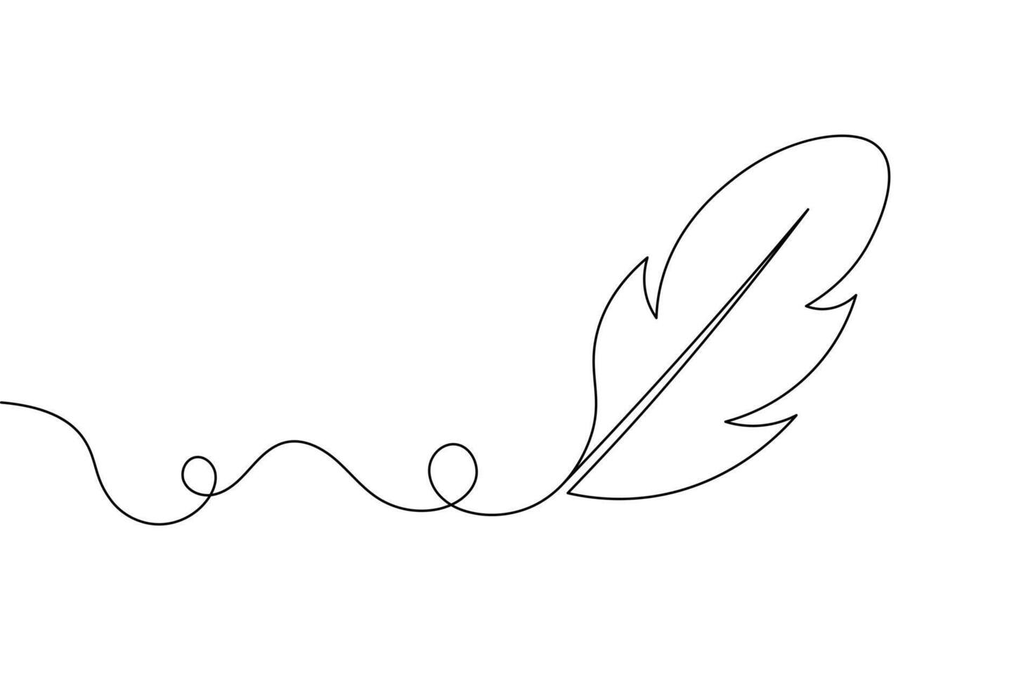 Elegant Feather Single Line Art Minimalist Quill Drawing for Logos and Design. vector