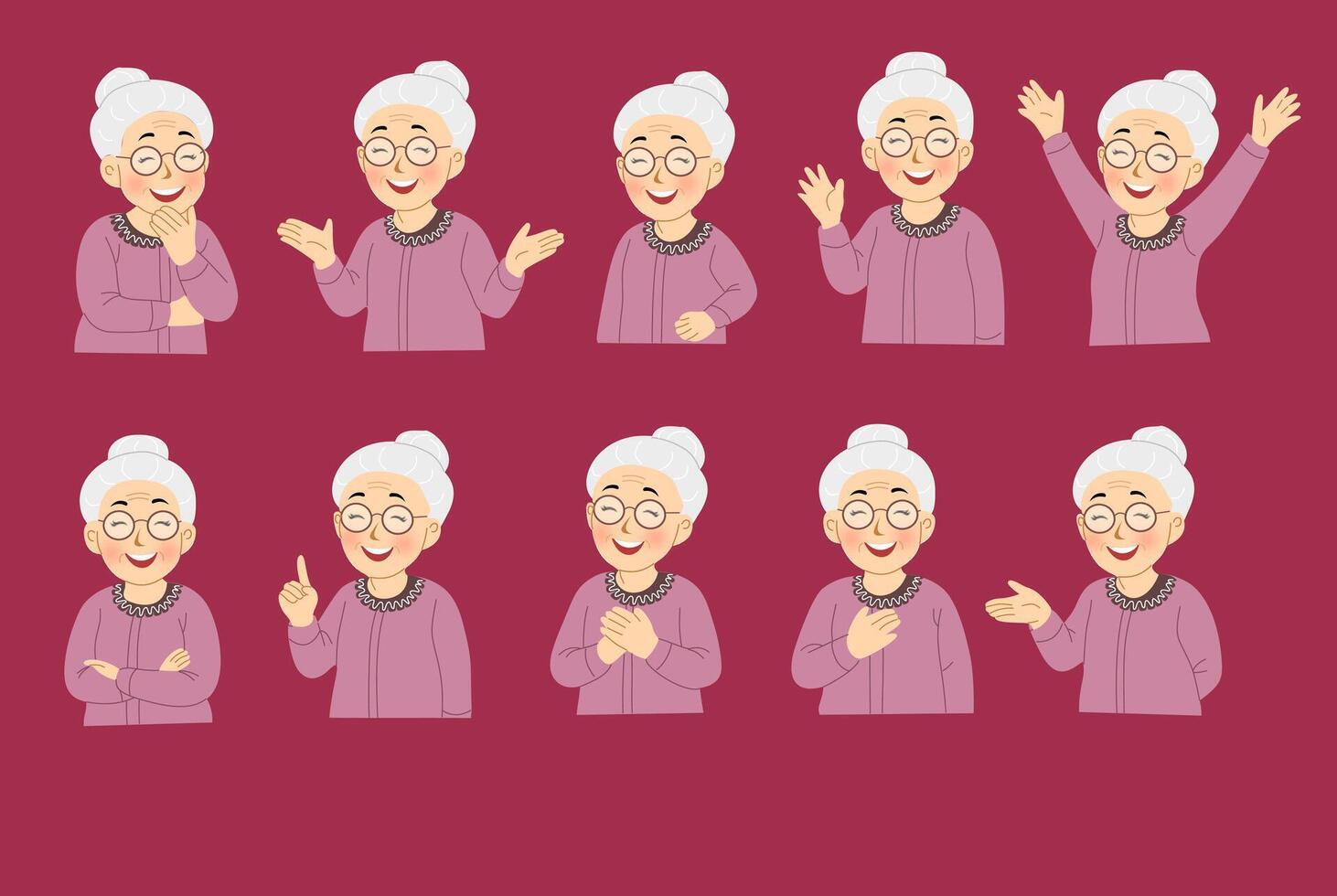 grandmother Cartoon Character Poses and Gestures vector