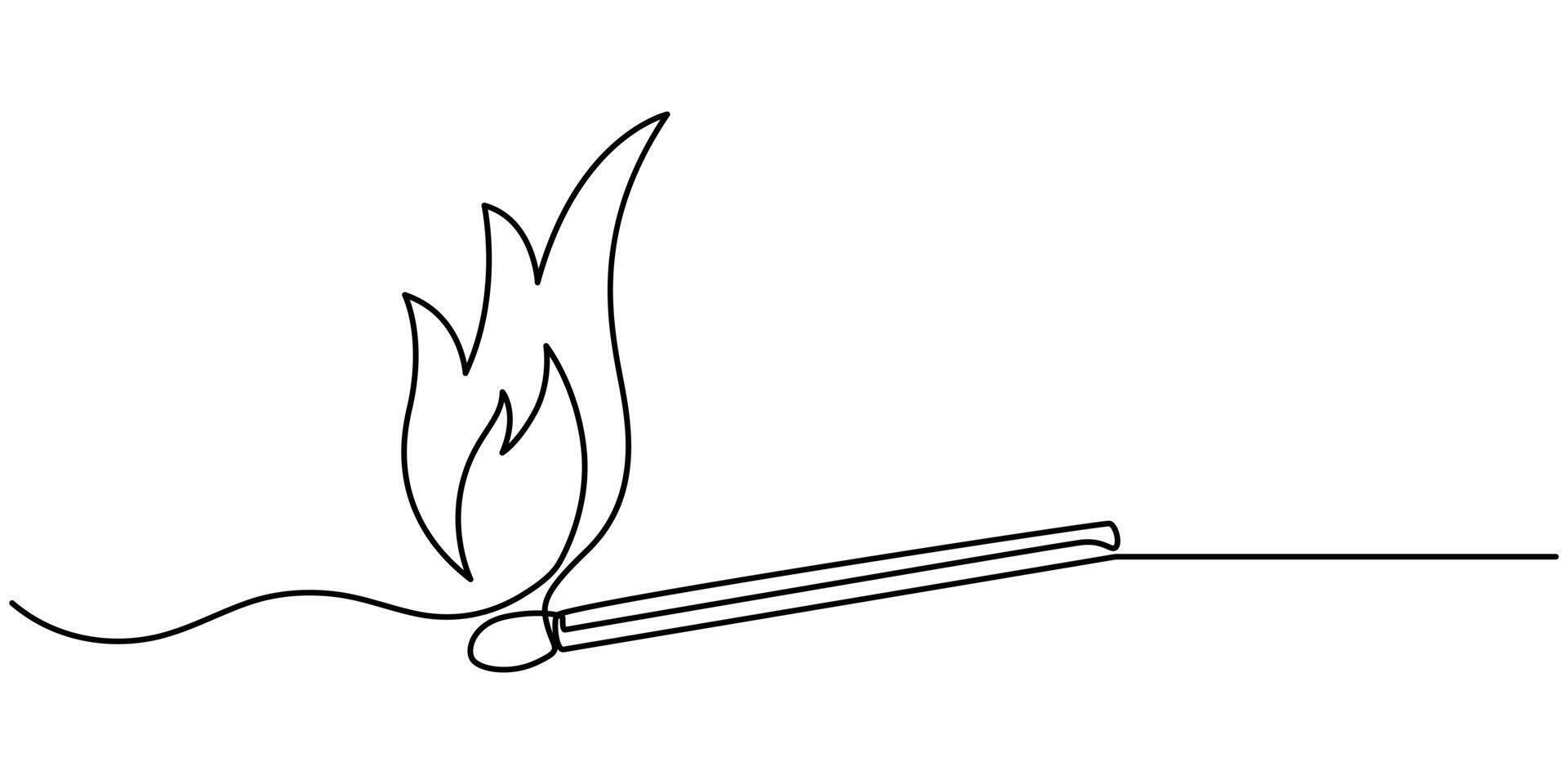 One continuous line drawing of match sticks.one line drawing of burning wooden matches, Simple burning match stick line art vector