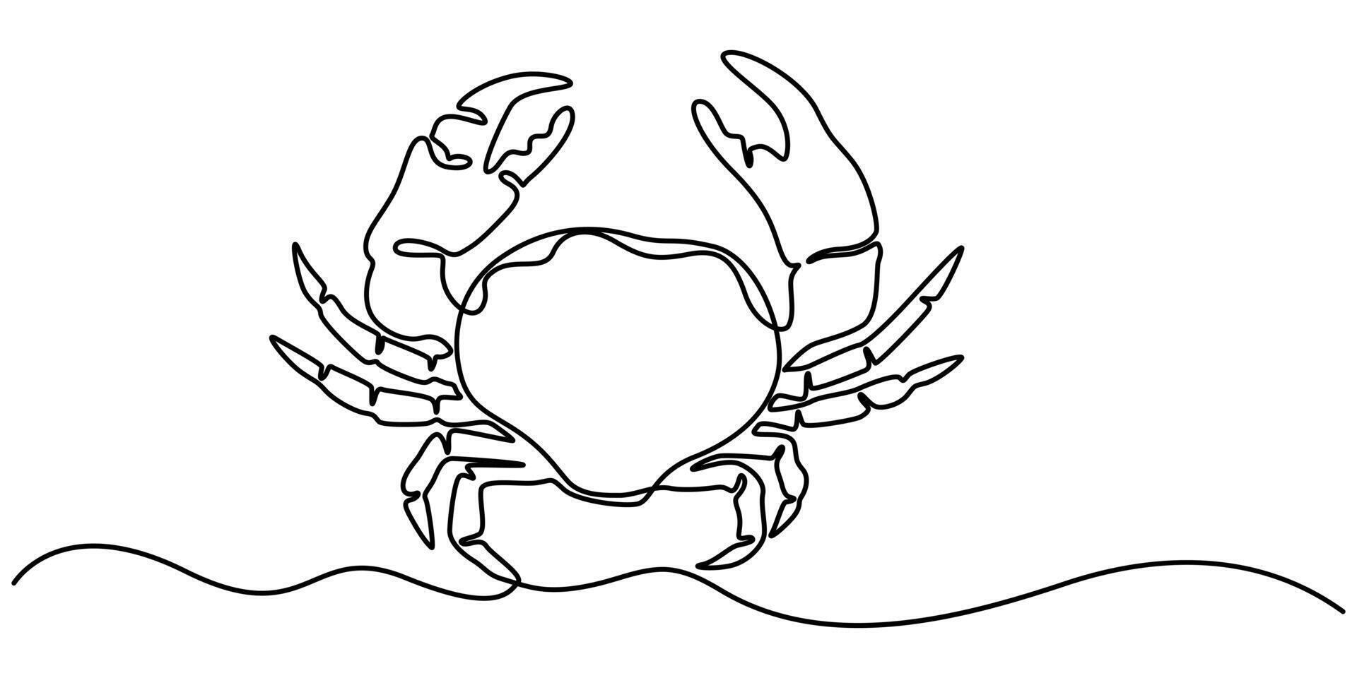Continuous one line drawing of Sea crab. Single line drawing illustration of Red crab vector