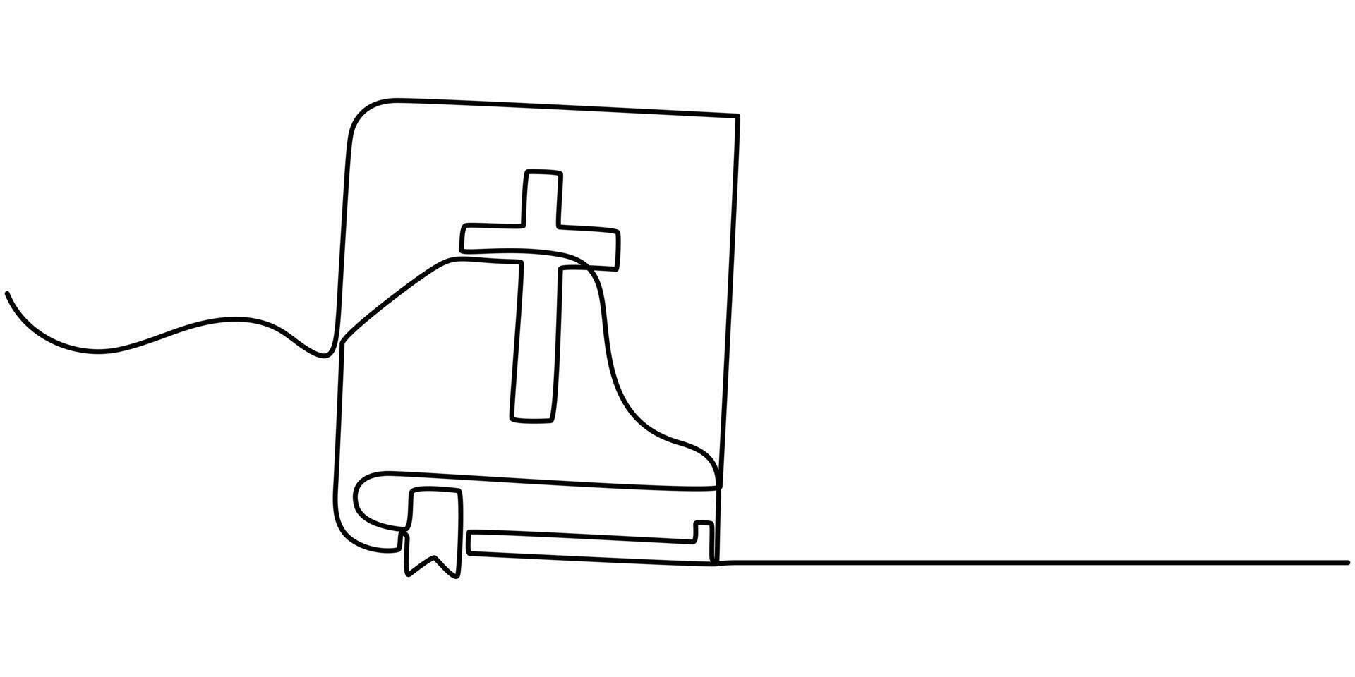 Continuous one line drawing silhouette of Bible. Bible linear vector