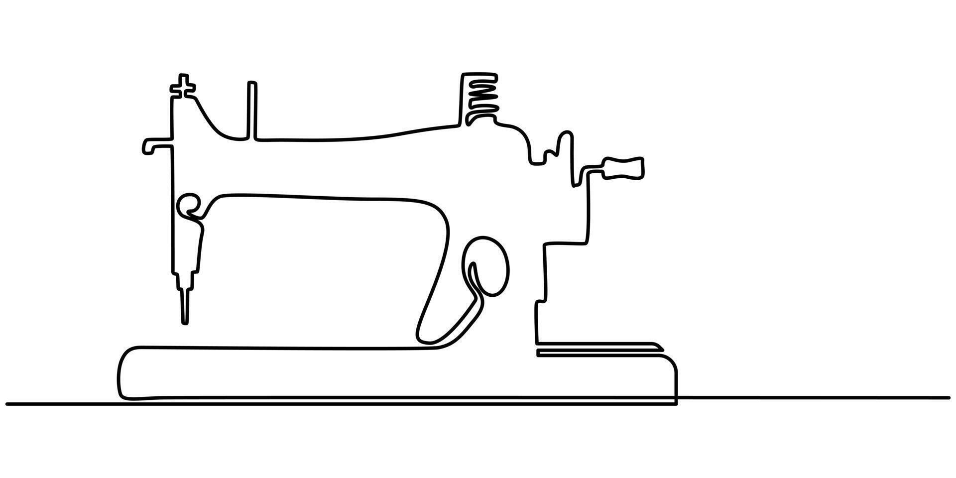 Continuous one line drawing of vintage sewing machine. Old mechanic sewing machine vector