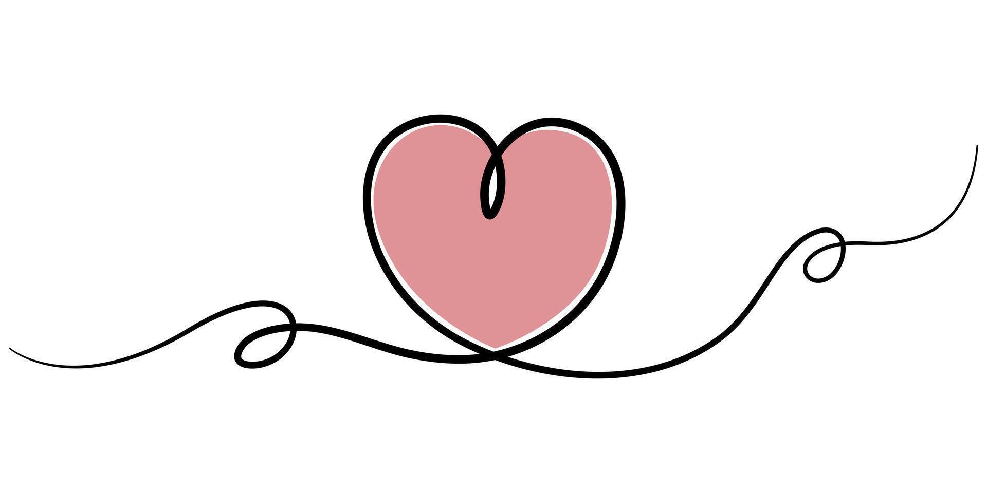 Heart shape outline, Continuous One line Drawing icon. vector
