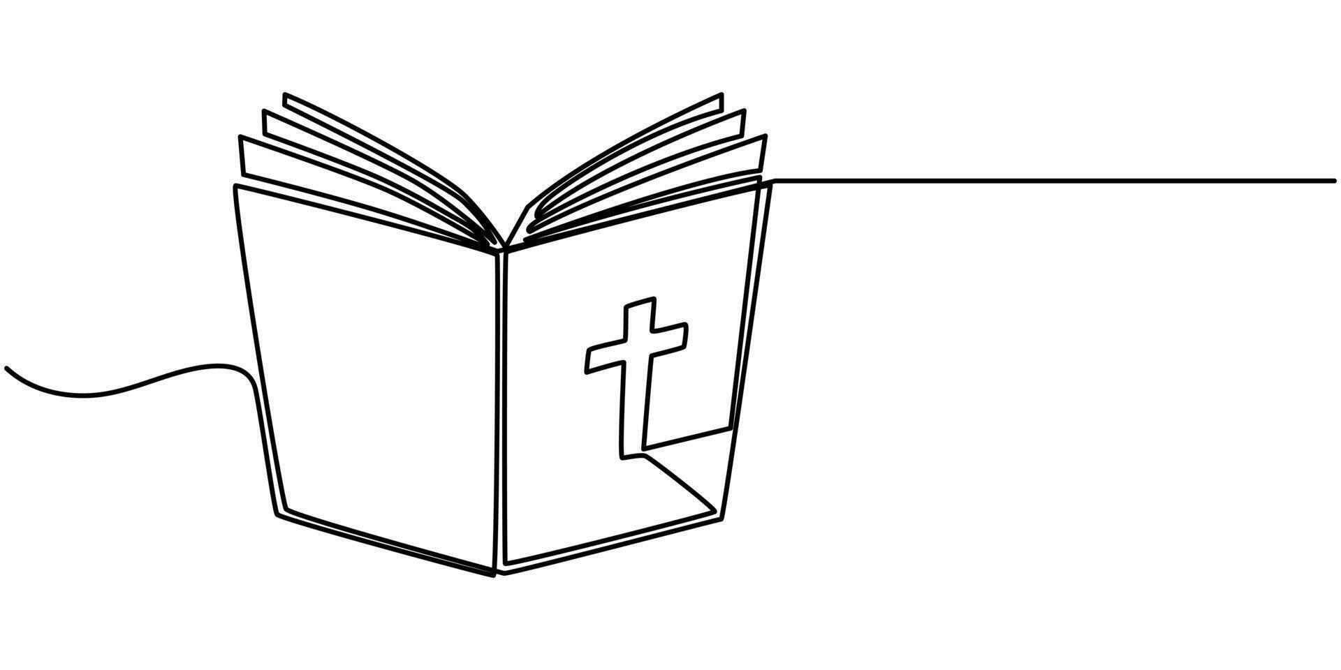 Continuous one line drawing silhouette of Bible. Bible linear icon. One line drawing background vector