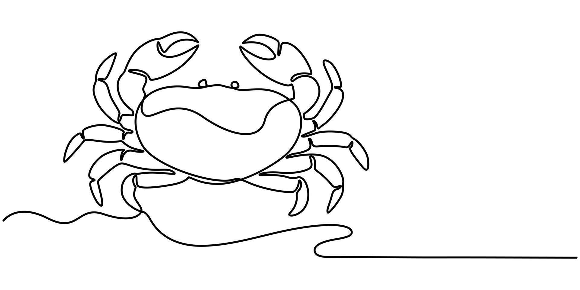 Single line drawing illustration of Red crab. Seafood dish concept art. Doodle line illustration vector