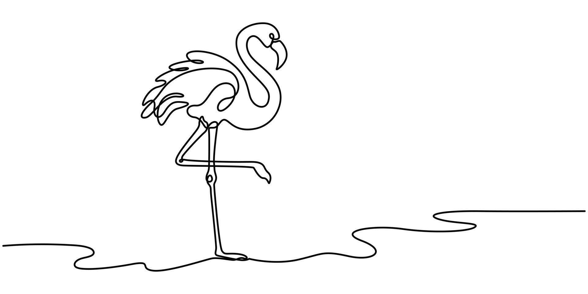 Flamingo bird in continuous one line art drawing illustration Editable stroke vector
