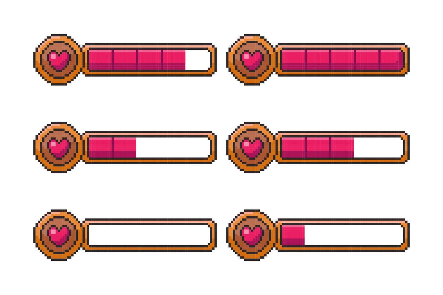Pixel art Game Health Bars Set game asset design vector
