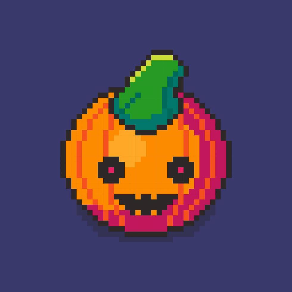 Pixel art a scary pumpkin halloween theme game asset design vector