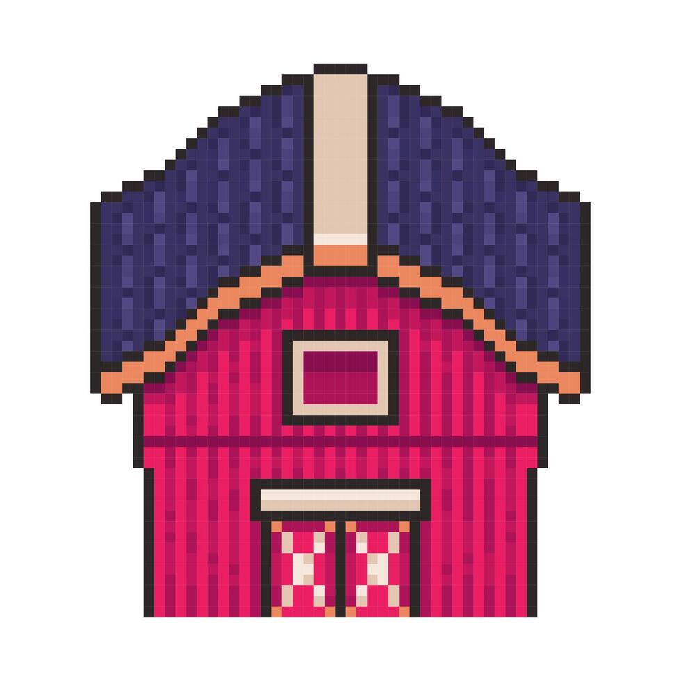 Pixel art farmhouse red game asset design vector