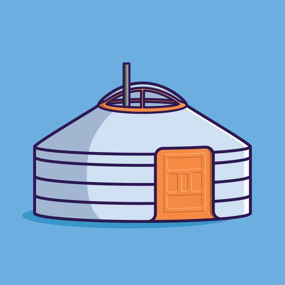 Simple Mongolian Ger Yurt cartoon illustration Collection of Traditional House concept icon isolated vector