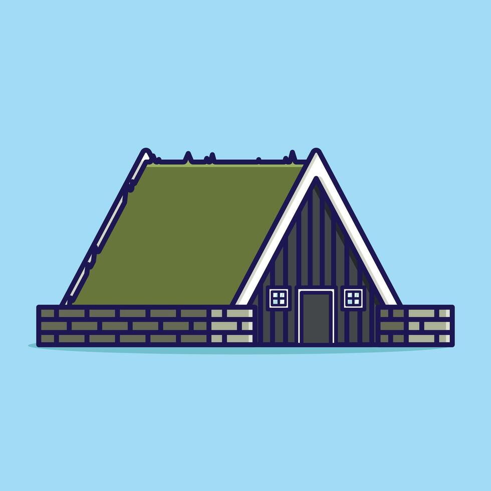 Simple Icelandic Turf House cartoon illustration Collection of Traditional House concept icon isolated vector