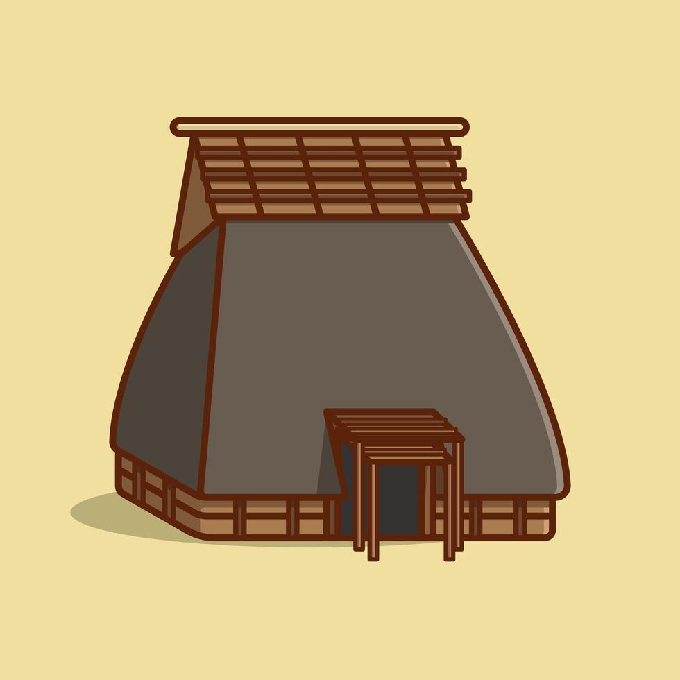 Simple Yoshinogari Dwellings Ancient Japanese Settlement cartoon illustration Collection of Traditional House concept icon isolated vector
