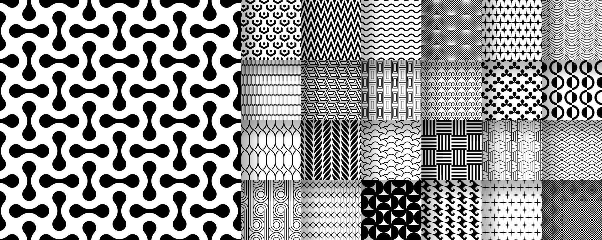 25 black and white patterns suitable for packaging, fabric, and digital design, . vector