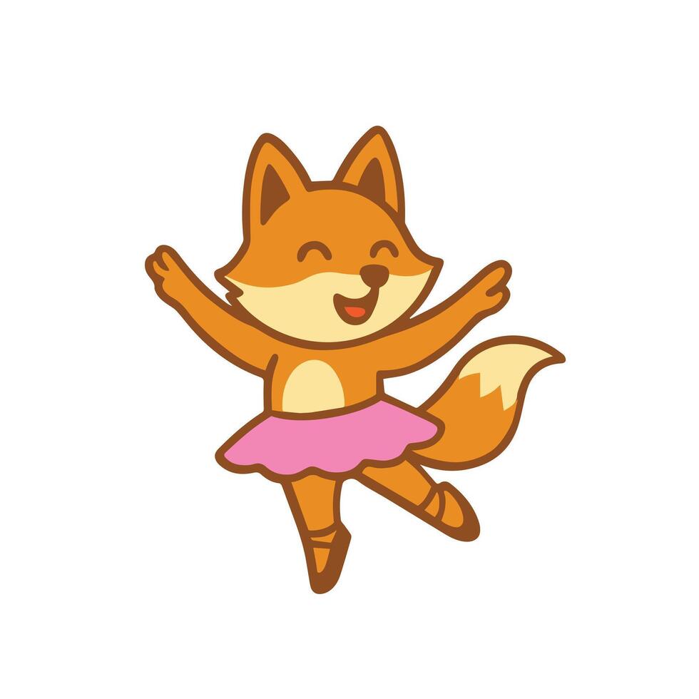 A cute fox ballerina dancing happily in a pink tutu. vector