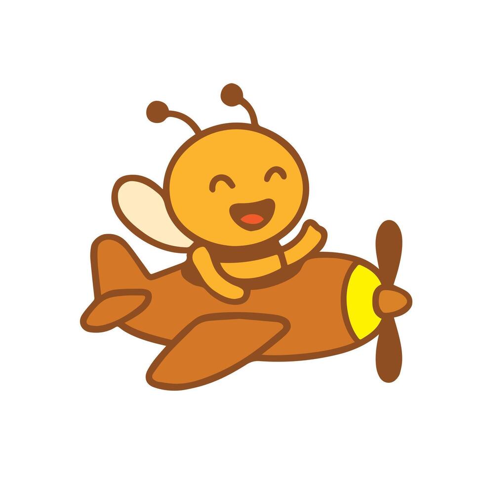 Happy Cartoon Bee Flying an Airplane vector