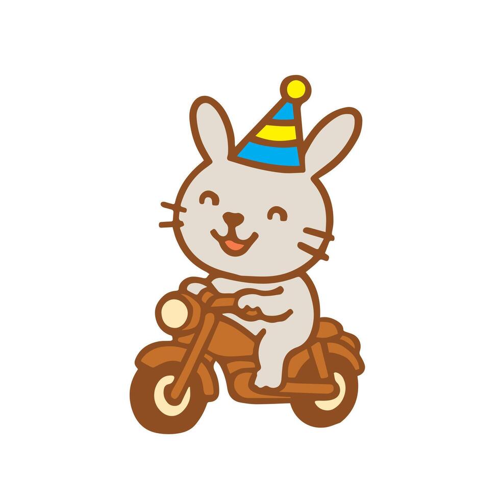 Bunny Riding a Motorcycle with a Party Hat vector