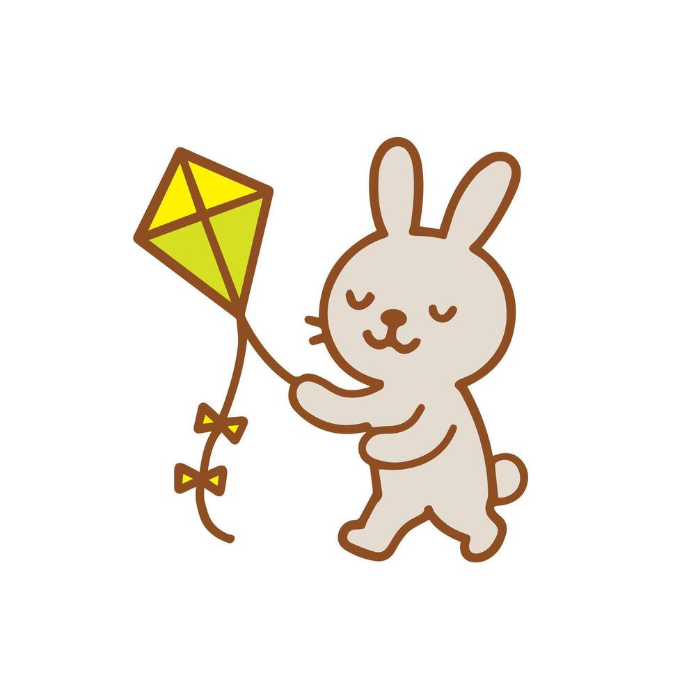 Cute bunny playing with a kite vector