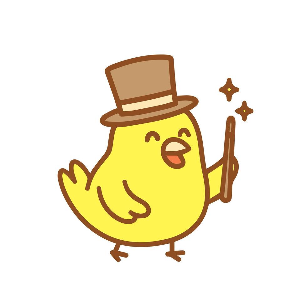 Cute Cartoon Chick Magician with Wand and Top Hat vector