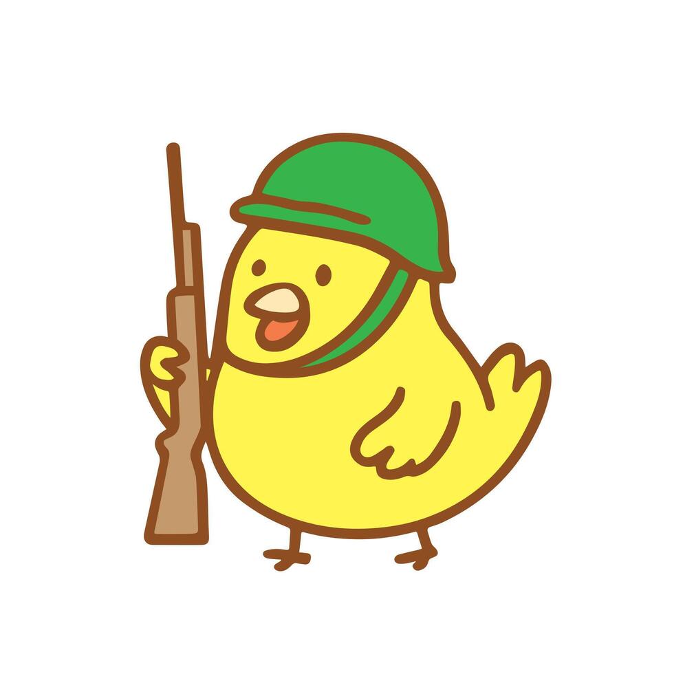 Cute Cartoon Chicken Soldier with Rifle vector
