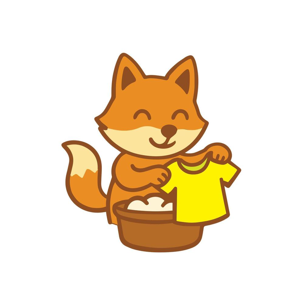 Fox Doing Laundry with a Yellow Shirt vector