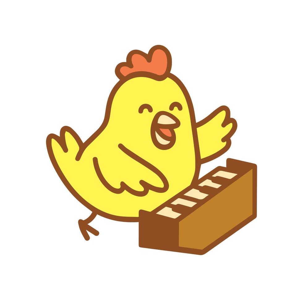 Happy Cartoon Chicken Playing The Piano vector
