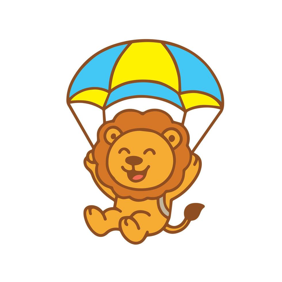 A Cheerful Lion Skydiving with a Parachute vector