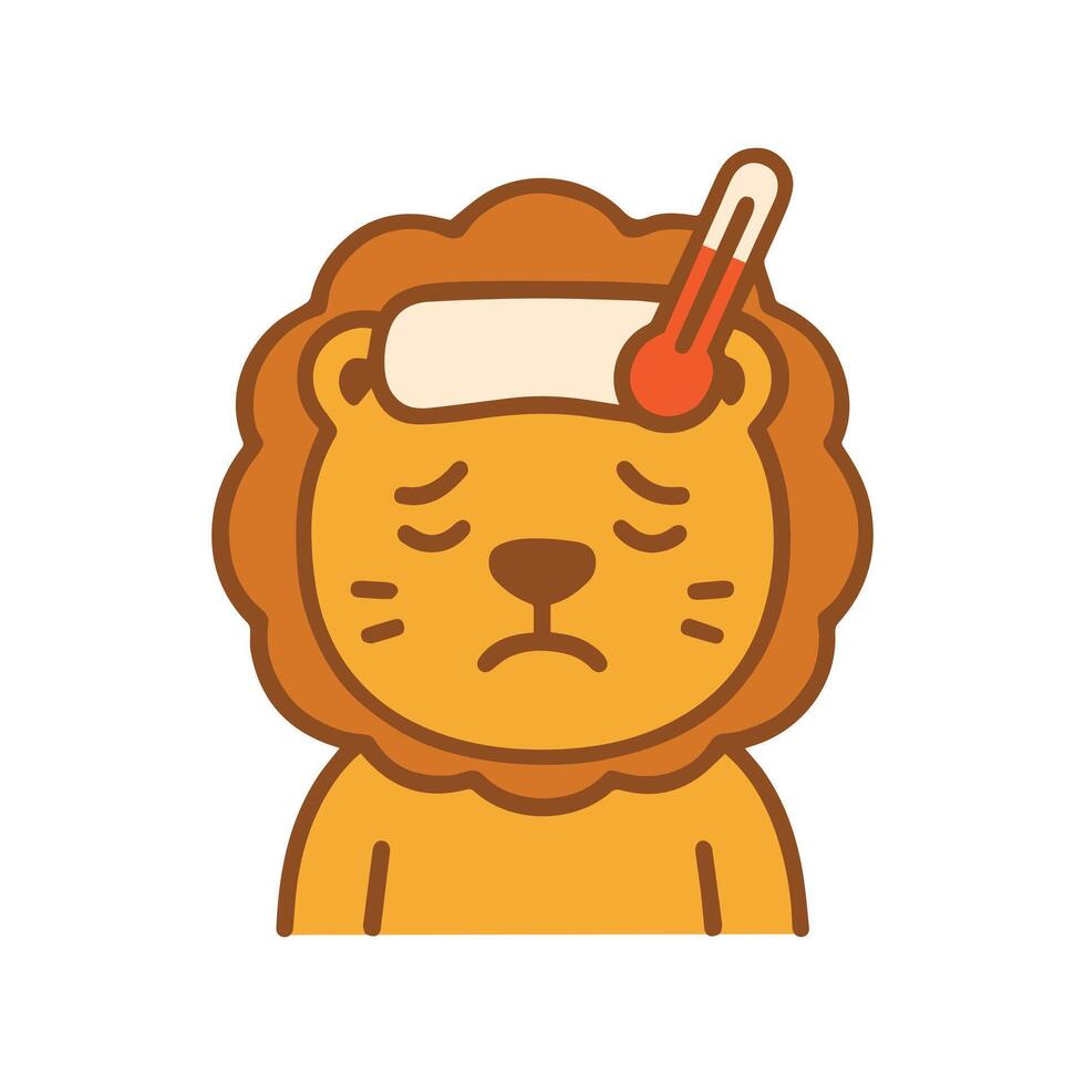 Sick Cute Lion with Thermometer vector