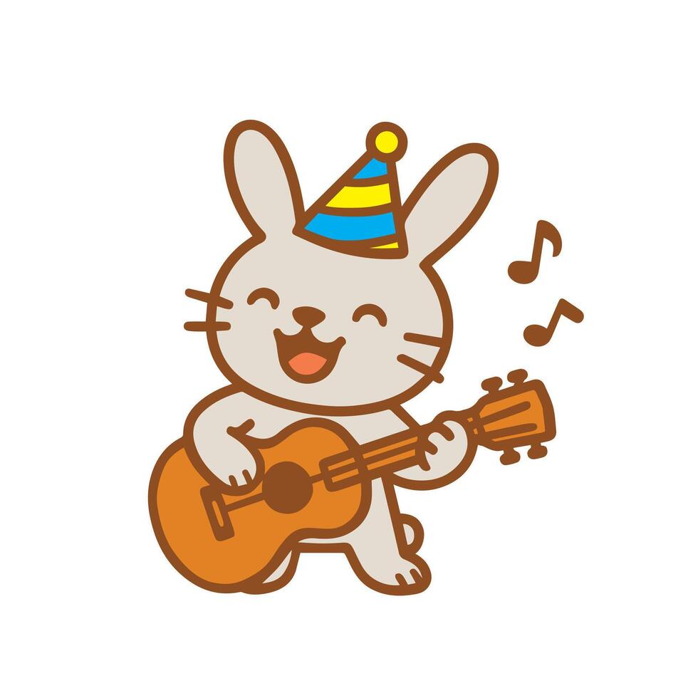 Happy Cartoon Bunny Playing Guitar at a Party vector