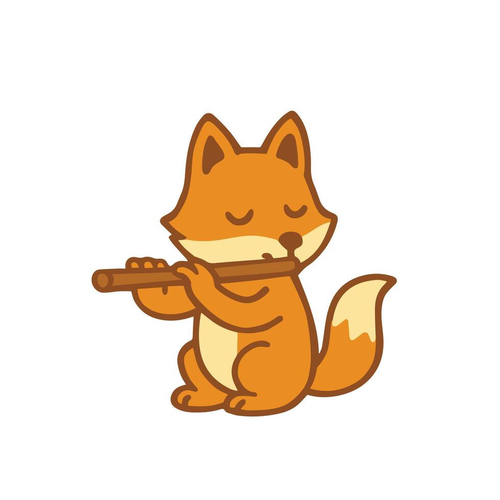 Cute Cartoon Fox Playing a Flute vector