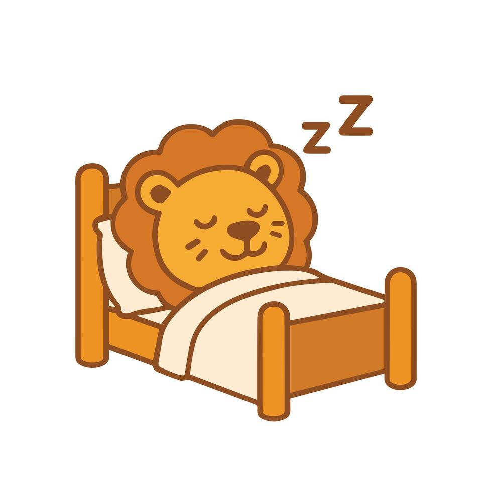 Sleeping cute cartoon Lion in Bed vector