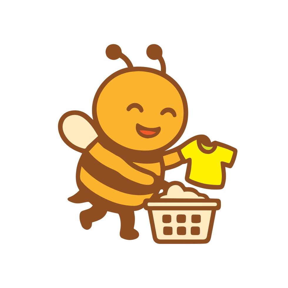 A friendly cartoon bee doing laundry. vector