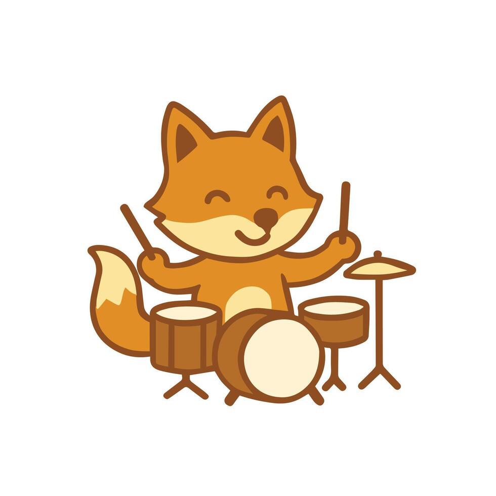 Fox Drummer Playing Music in a Cartoon Style vector