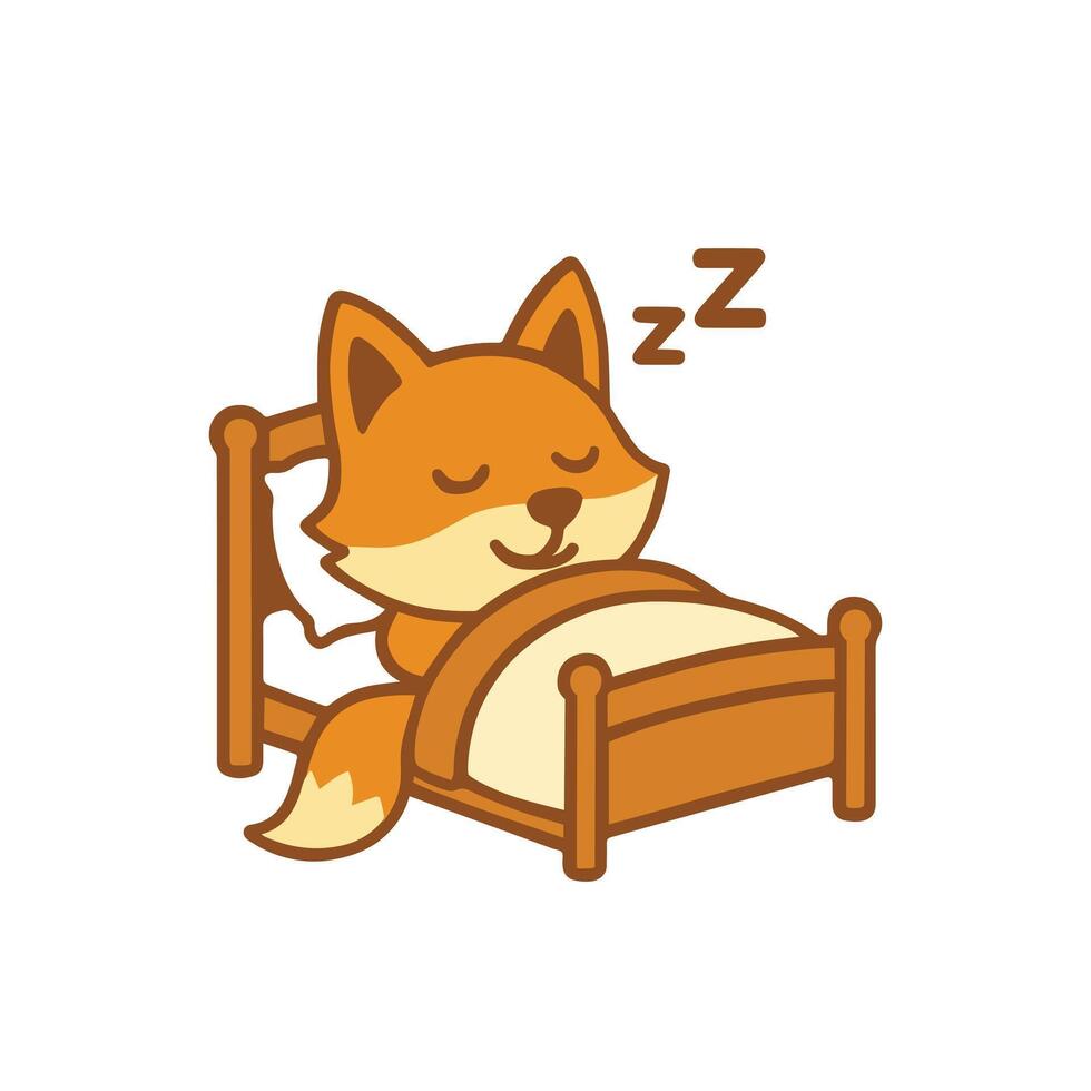 Cute cartoon fox sleeping soundly in a cozy bed. vector