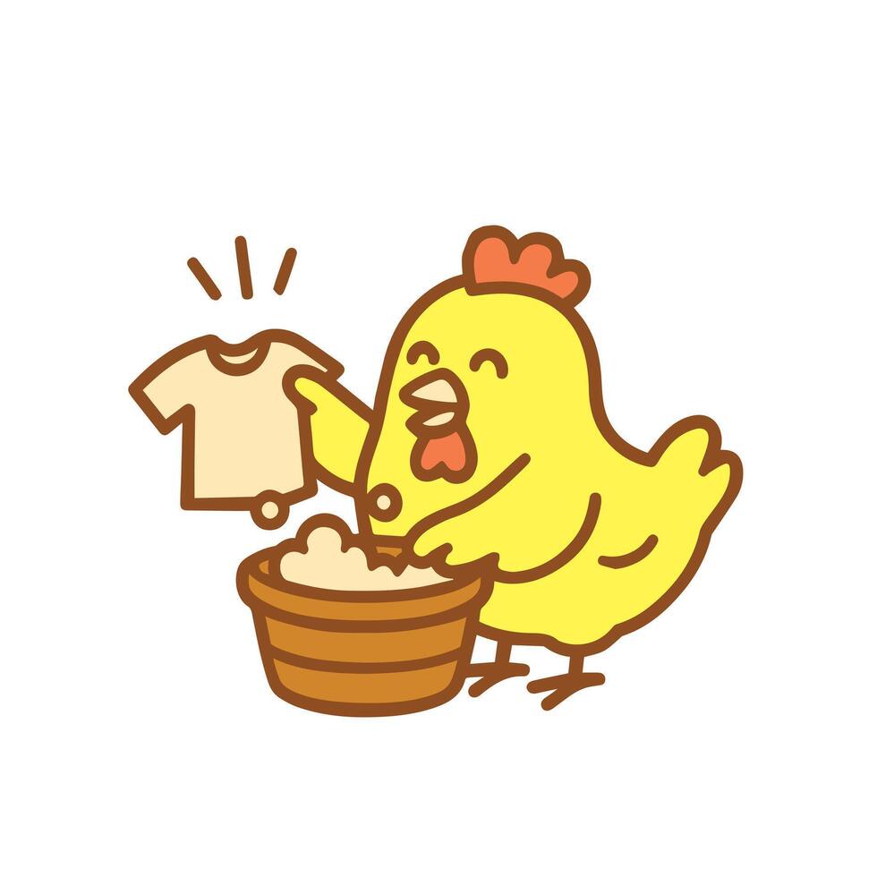 Cute Cartoon Chicken Doing Laundry vector