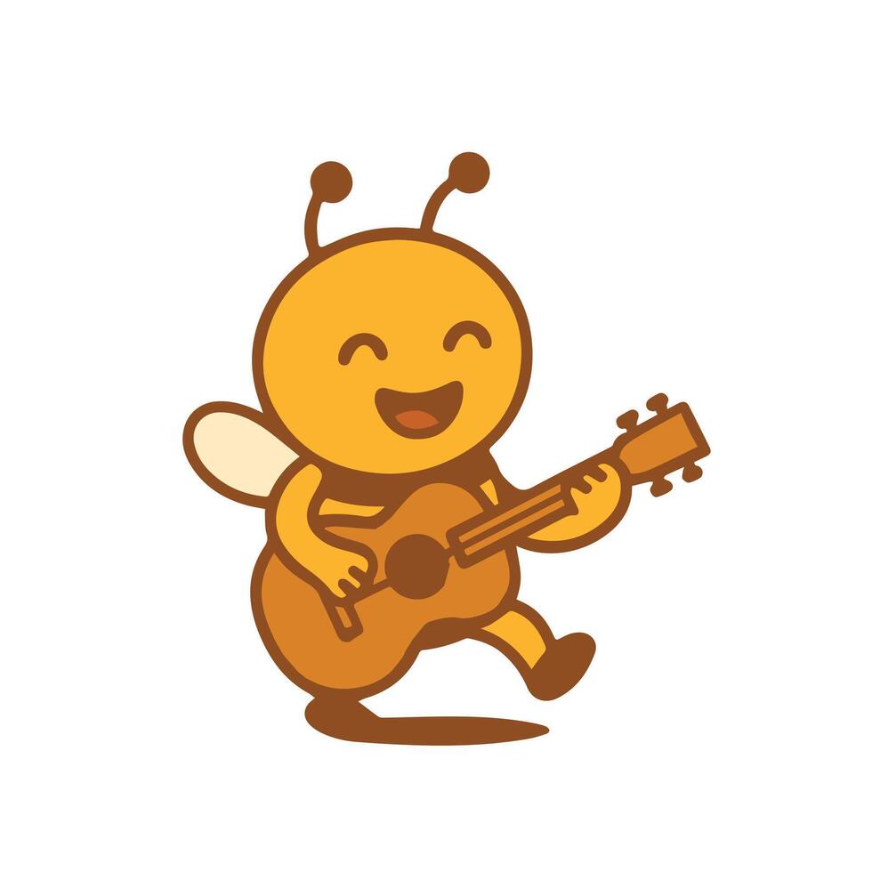 Happy Cartoon Bee Playing Guitar vector
