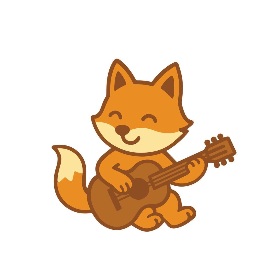 Cute Cartoon Fox Playing a Guitar vector