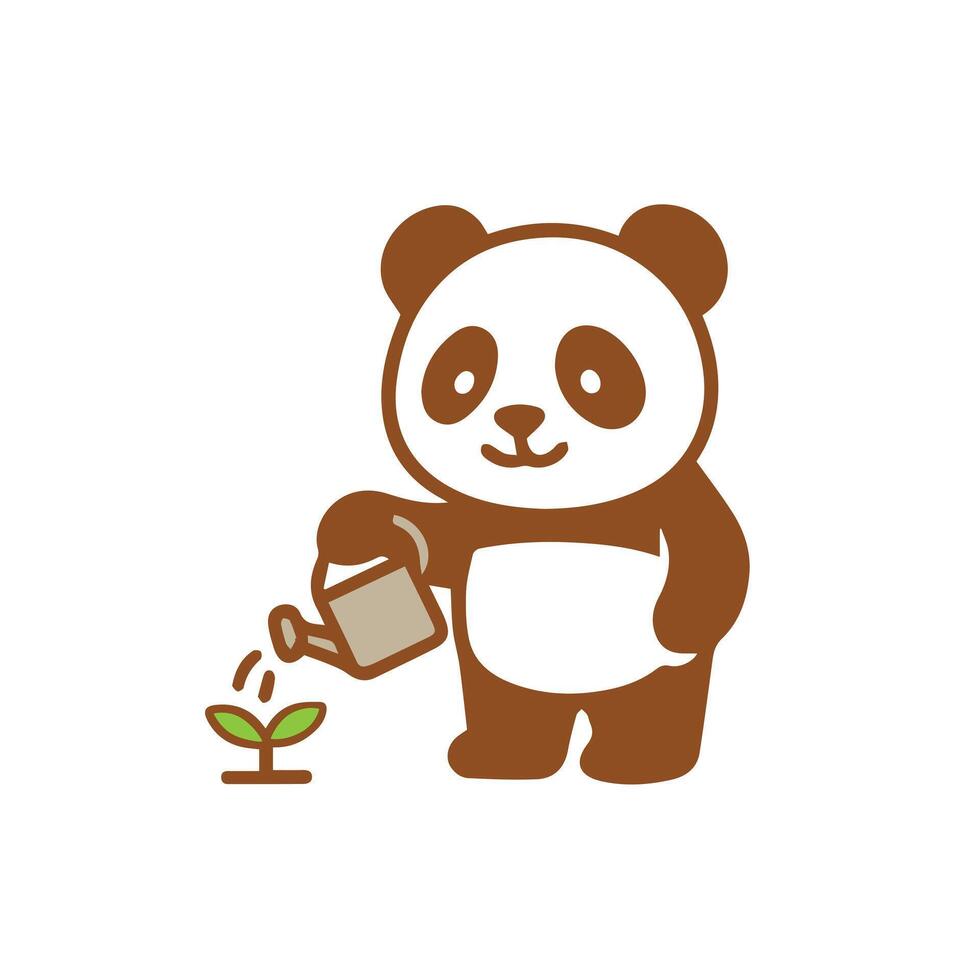 Cute Cartoon Panda Caring for a Sprout vector