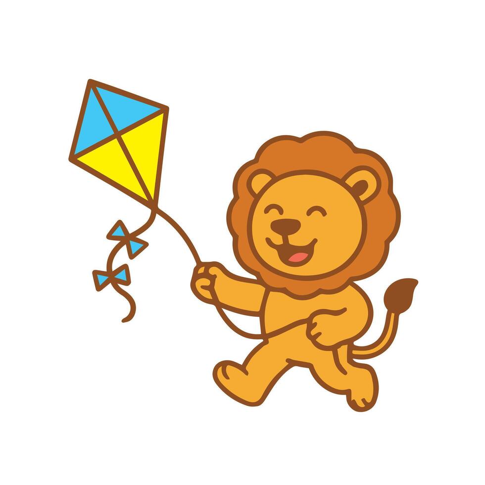 Cute Lion Playing with a Kite vector