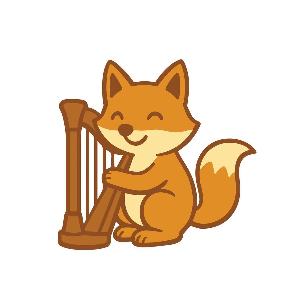 A charming cartoon fox playing the harp. vector