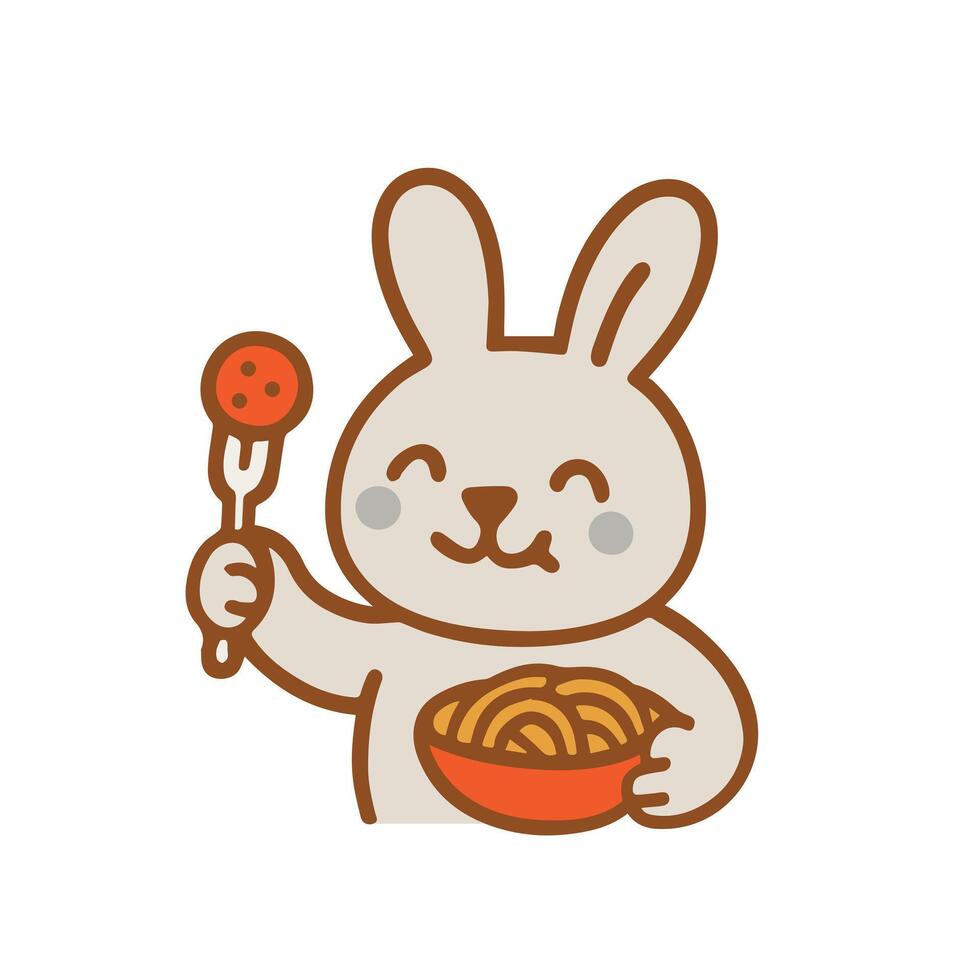 Happy Bunny Eating Spaghetti and Meatball vector