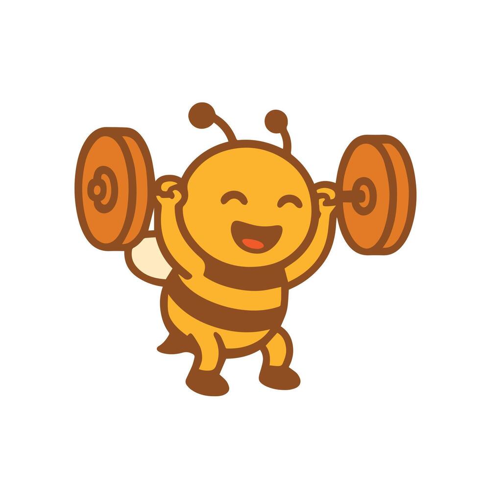 Cartoon Bee Lifting Weights Fitness and Workout Illustration vector